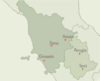 Cartina della Toscana e dell'Umbria